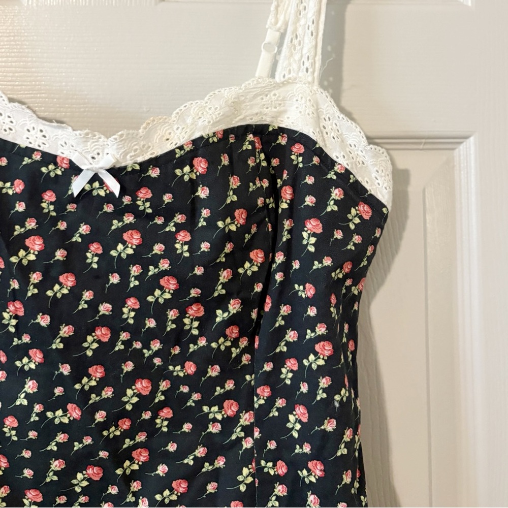 FOR LOVE & LEMONS Camille Floral and Lace Mini Dress Boho Cottagecore Black Sz M - Picture 7 of 11